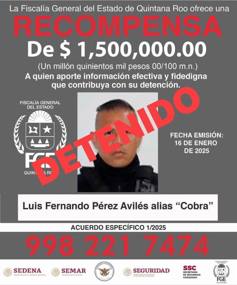 CAE “COBRA”, UNO DE LOS EXPOLICÍAS MÁS BUSCADOS EN QUINTANA ROO