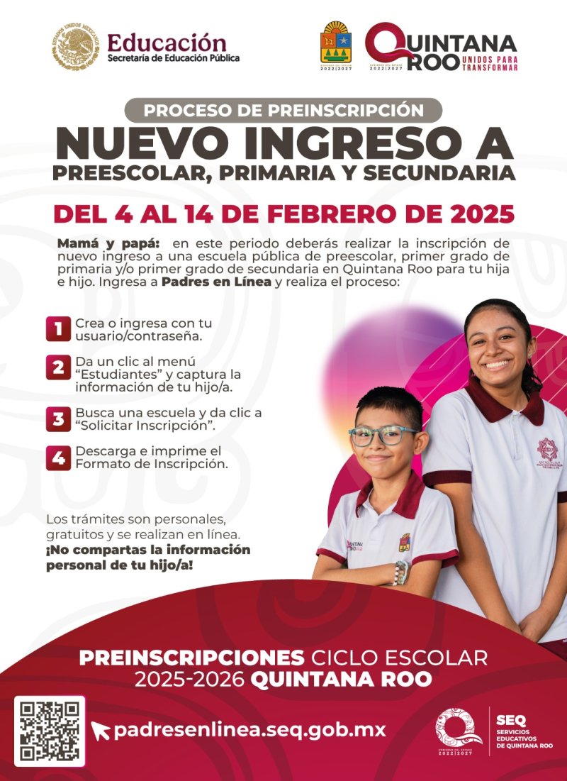 Este 14 de febrero concluye el periodo de inscripciones de nivel básico en Quintana Roo: SEQ