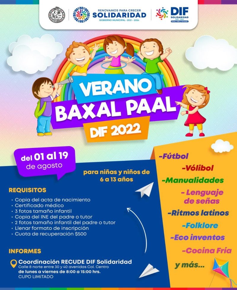 Invita DIF Solidaridad al curso de verano “Baxal Paal”