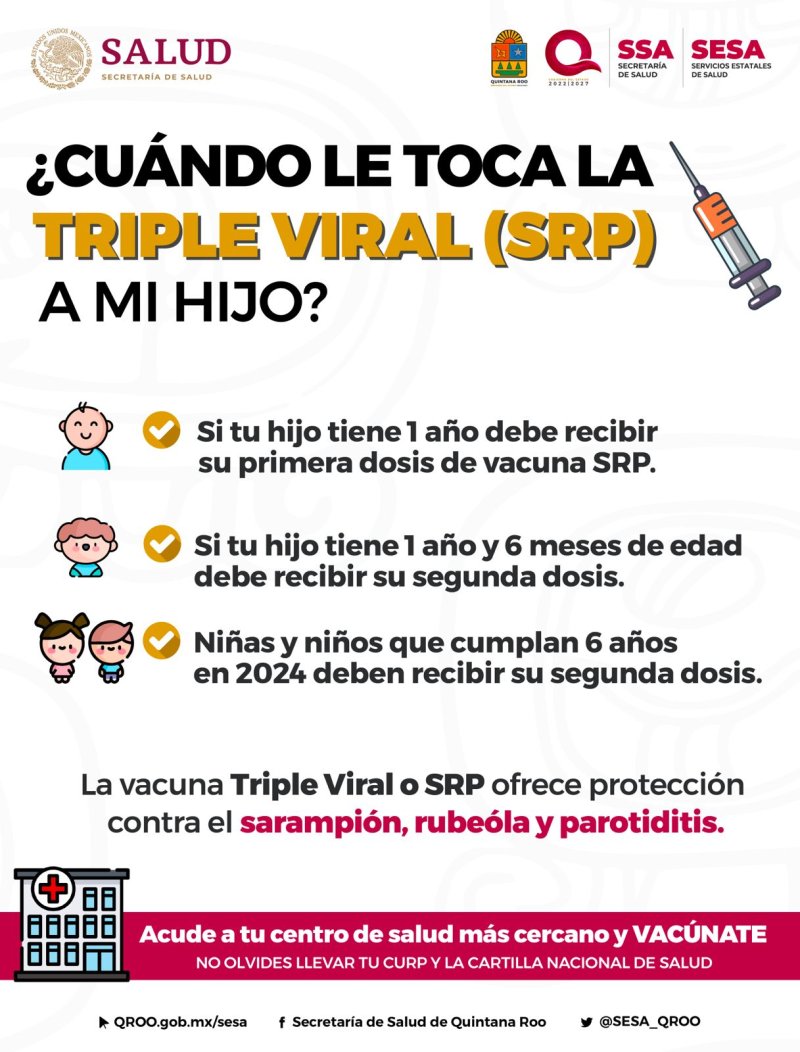 Invita SESA a vacunar a niños y niñas contra sarampión, rubéola y parotiditis