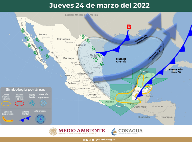 ¡Lluvias fuertes! junto con el Frente Frío número 38 a Quintana Roo