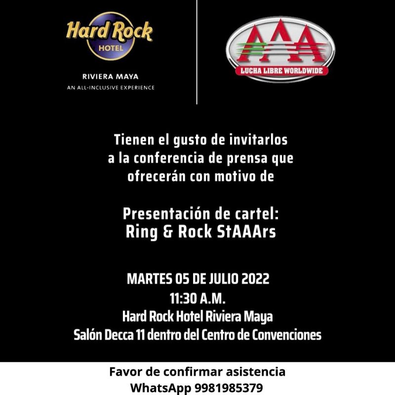 Invitación a Conferencia de Prensa con motivo de la presentación del cartel del RING & ROCK STAAArs🤘