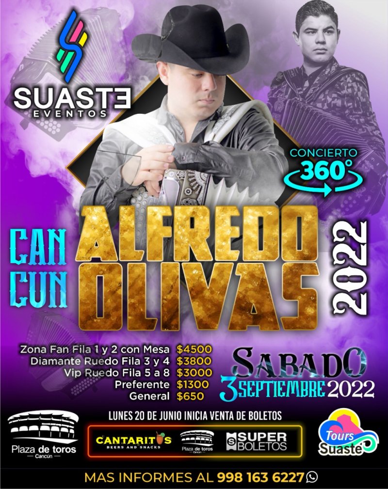 👉 El día se aproxima ● 20 ● de junio salen a la venta los boletos 🎟 para el magno concierto de “El Padrino” Alfredo Olivas Oficial en #Cancun