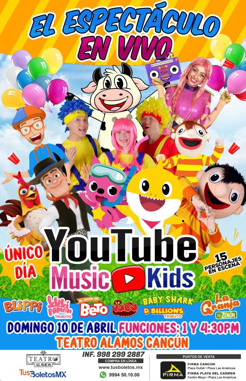 Las canciones favoritas de los peques, llegan a Cancún con el mejor tributo musical infantil “YOUTUBE MUSIC KIDS” 🎼🎤