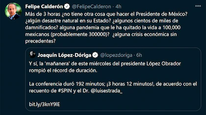 “¿No tiene otra cosa que hacer?”: Felipe Calderón se lanzó contra López Obrador por su “mañanera” más larga en lo que va del sexenio