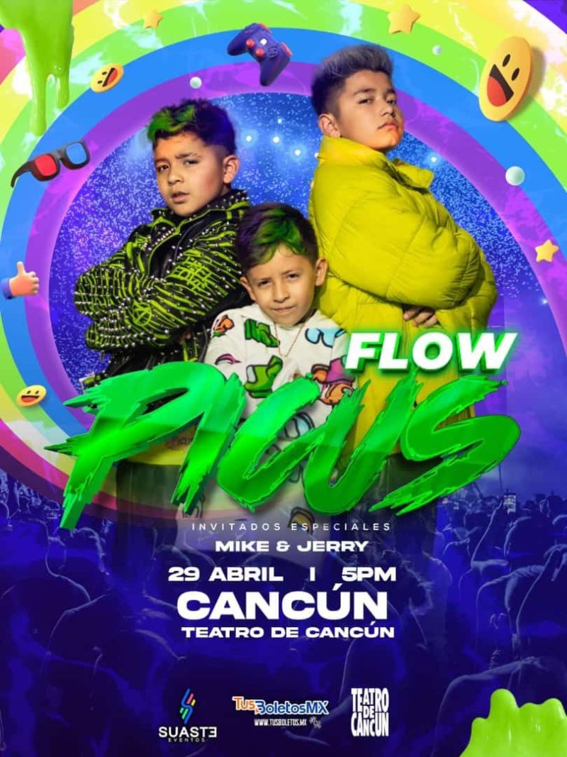 Celebra 🪅🎉🎁 el #DíaDelNiño 👧🏻🧒🏻con unos invitados súper especiales Galletita, 👩🏼‍🎤 Piculin 🧑🏻‍🎤Piculincito 👨‍🎤….. 🍭en un show lleno de diversión, música 🎶 y #flow con los 🍭Picus.Oficial 🍭en Cancún 🏝️