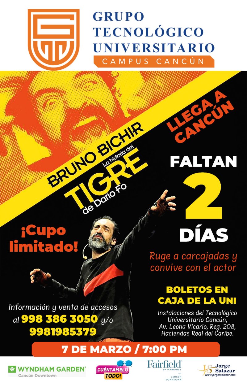 Faltan 2 días para disfrutar del actor Bruno Bichir en el monólogo “La historia del Tigre”🎭