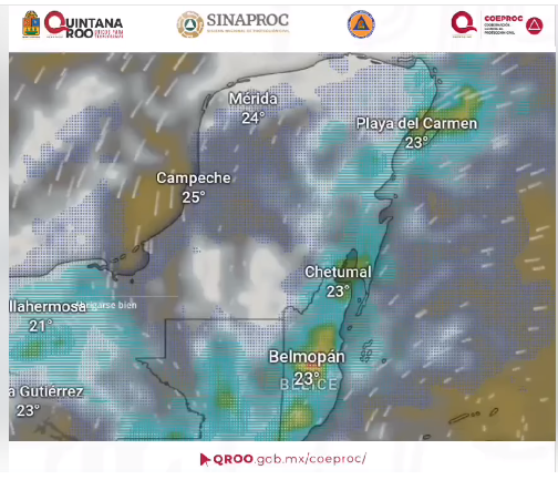 ((AVISO)) Debido al próximo desplazamiento del Frente Frío número 28 y a la Vaguada Prefrontal que estará afectando al Estado de Quintana Roo, a partir de la tarde del día viernes
