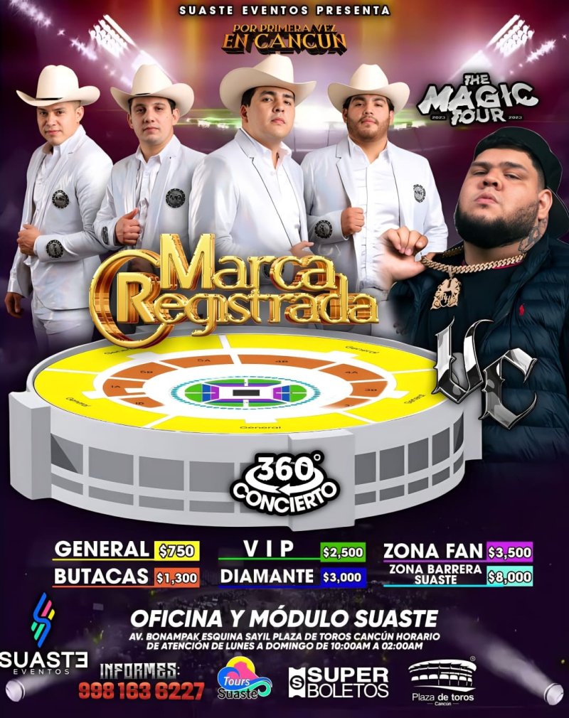 Aun tenemos Boletos 🎟️ para el 🔊 #themagictour 🔮 de Grupo Marca Registrada®️ un evento 💯 por ciento garantizado con una magna producción de 360 grados!