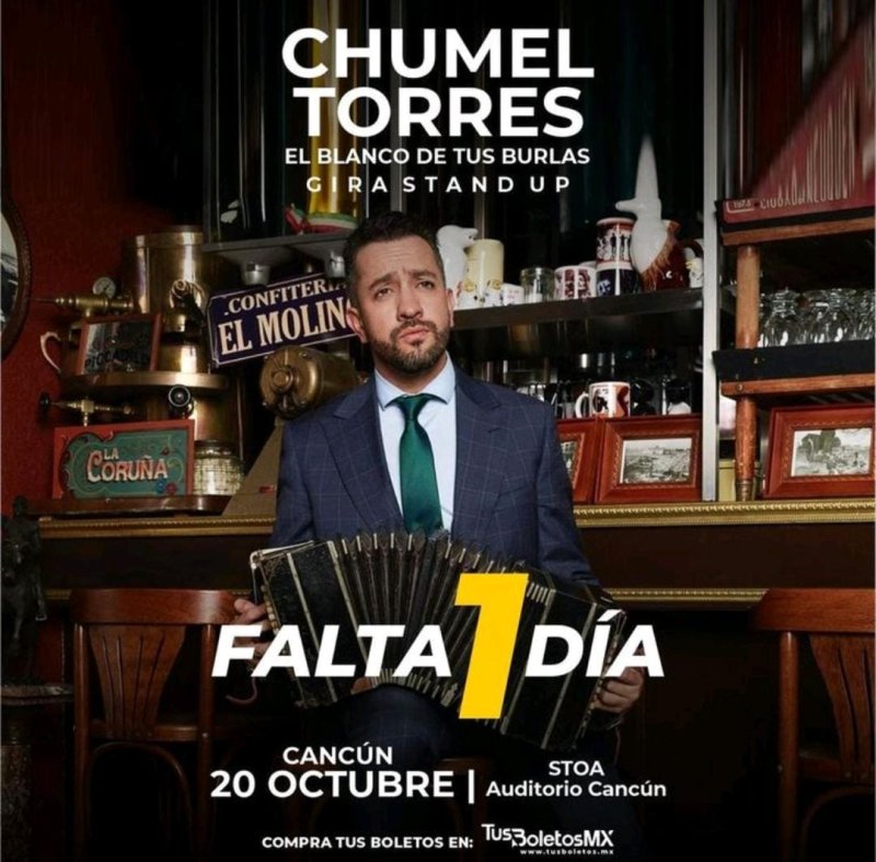 Cancún!!! A 1 día de la llegada de Chumel Torres “El Blanco de tus Burlas”… Quedan muy pocos boletos 😳🤩😳🤩😳🤩😳