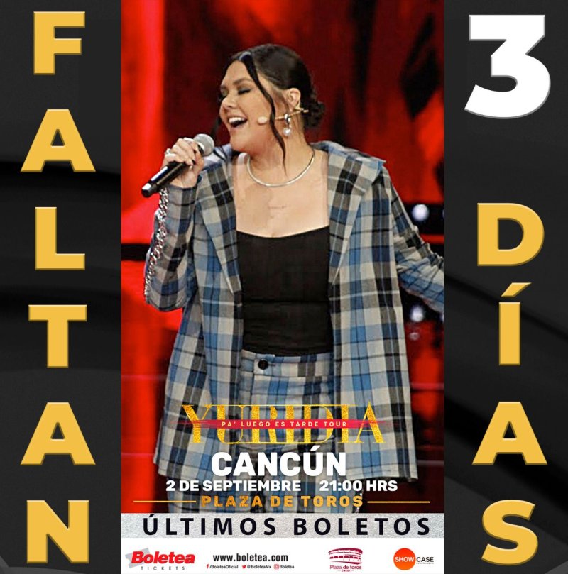 Yuridia nos invita a disfrutar de su concierto este Viernes 2 de Septiembre en la Plaza de Toros Cancún