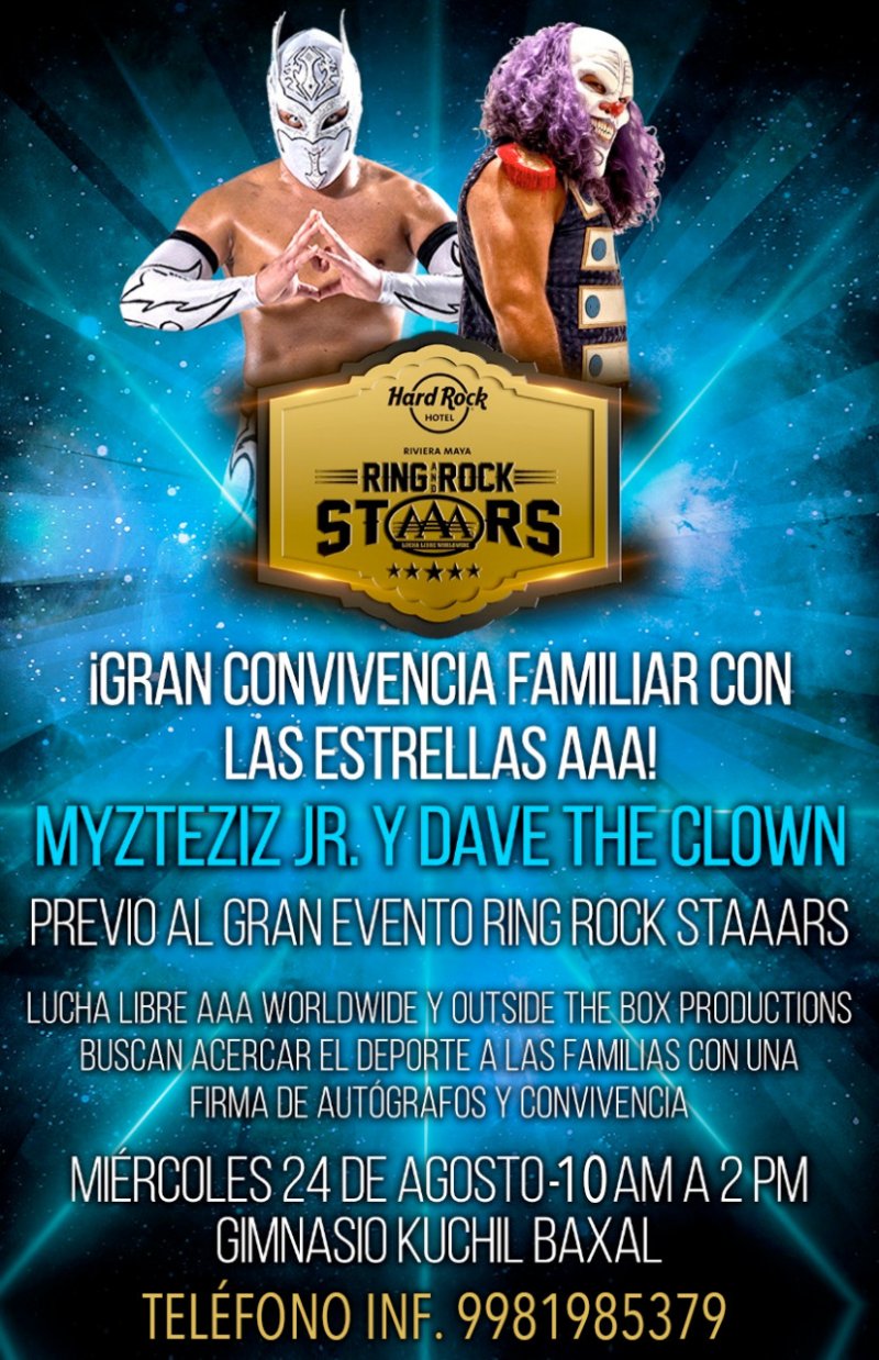 Outside The Box Productions y Lucha Libre Triple AAA Worldwide te invitan a la convivencia y firma de autógrafos con las estrellas del ring MYZTEZYZ JR y DAVE THE CLOWN 🤪✌️previo al evento de Ring&RockStAAARS 2022