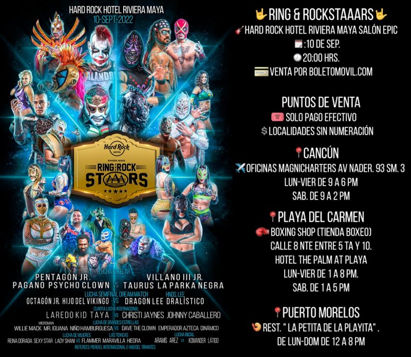 🤟Ring & RockStAAARS 🤟<br>🎸Hard Rock Hotel Riviera Maya Salón Epic<br>📅 : 10 de Sep.<br>🕗 20:00 Hrs.