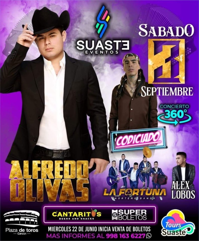 El rey de las taquillas, Alfredo Olivas Oficial 🪗🎺🎷 “El Patroncito” llega a #Cancun 🏖con magno concierto, 💅Buchon@s un espectáculo que no te puedes perder.