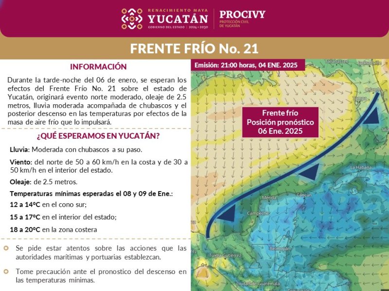 Pronostica Procivy lluvia y viento moderado para este Día de Reyes